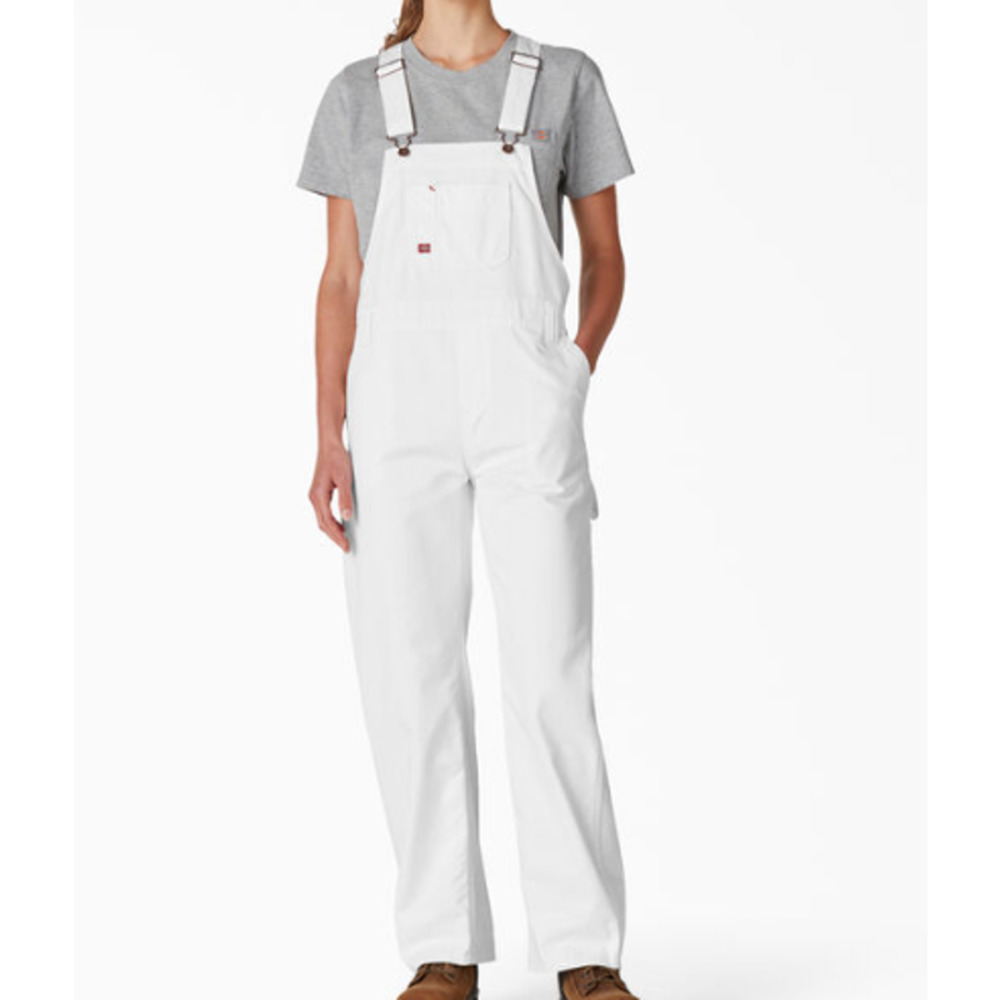 Dickies Women's Relaxed Fit Bib Overalls, White SZ M NWOT